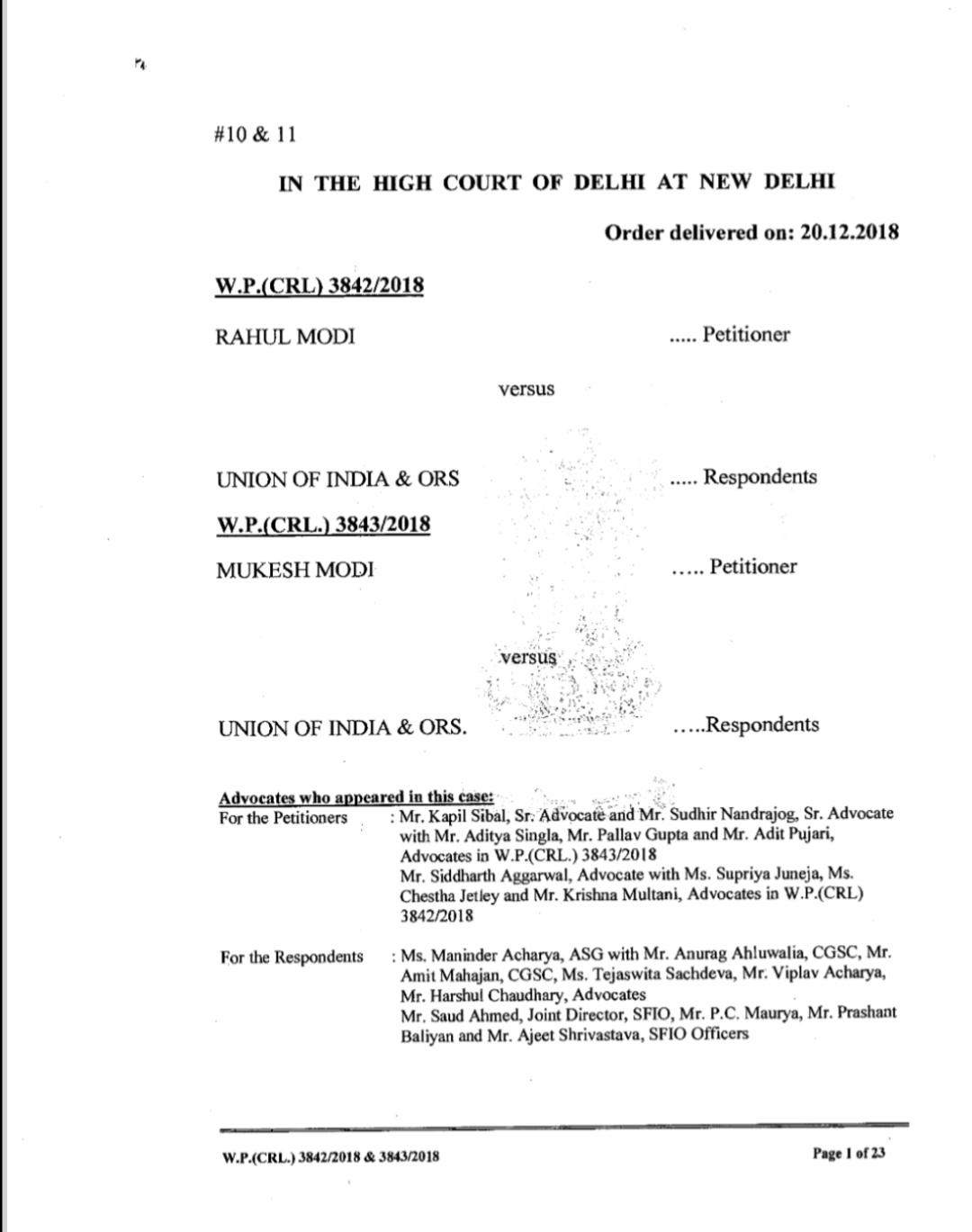 दिल्ली हाई कोर्ट ने राहुल, मुकेश मोदी को आदर्श धोखाधड़ी मामले में अंतरिम जमानत दी।