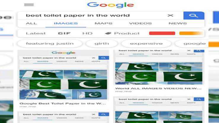 Google के अनुसार, पाकिस्तान का झंडा The best toilet paper in the world है।